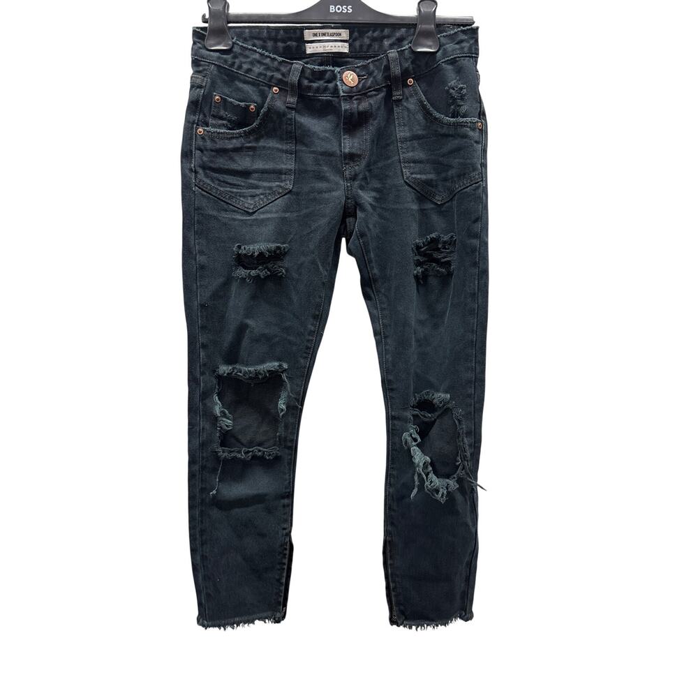 NWT One Teaspoon Sz 26 Freebirds Black Smith Distressed Low Waist Denim Jeans